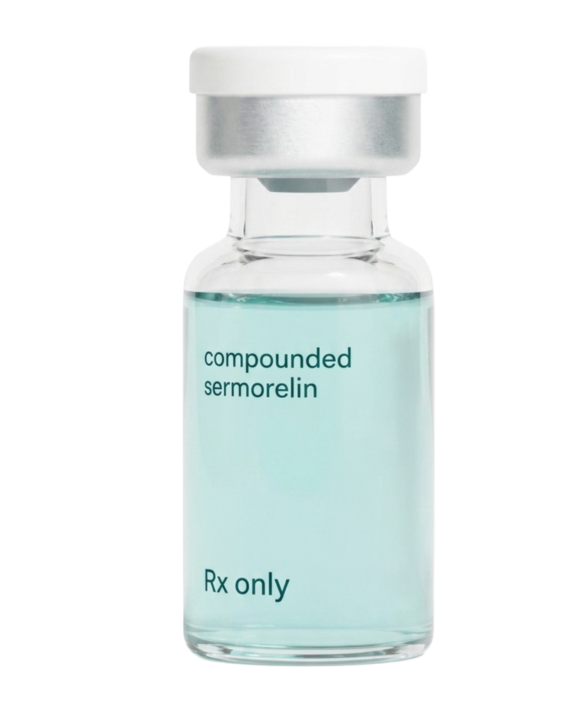 Compounded Sermorelin injection vial — a daily peptide that supports natural growth hormone release